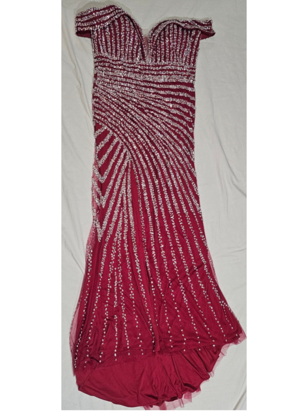 Women's Terani Couture Red Silver Beaded Prom Dress Size 14